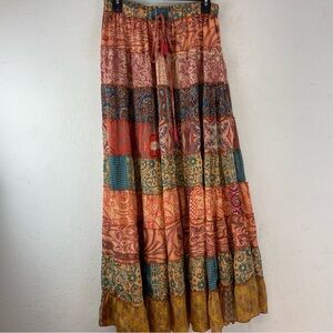 Karma Highway Tiered Maxi Skirt Boho Peasant Patchwork One Size